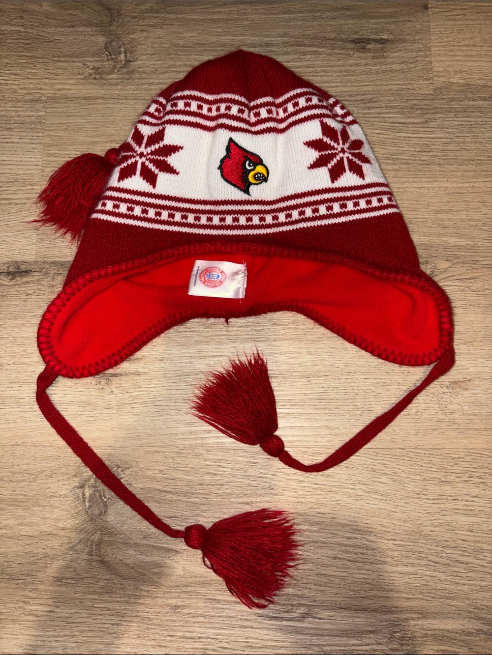 Louisville Cardinal Logo Knit Earflap Pom Hat